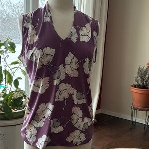 Ann Taylor Factory Purple Floral Sleeveless Blouse